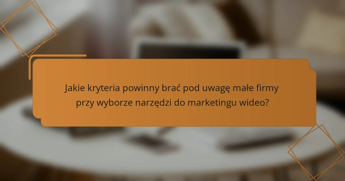 Jakie kryteria powinny brać pod uwagę małe firmy przy wyborze narzędzi do marketingu wideo?